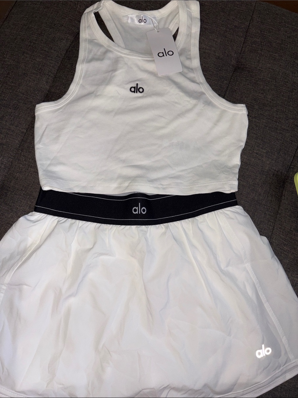 ALO Yoga White Athletic Skirt with Black Waistband